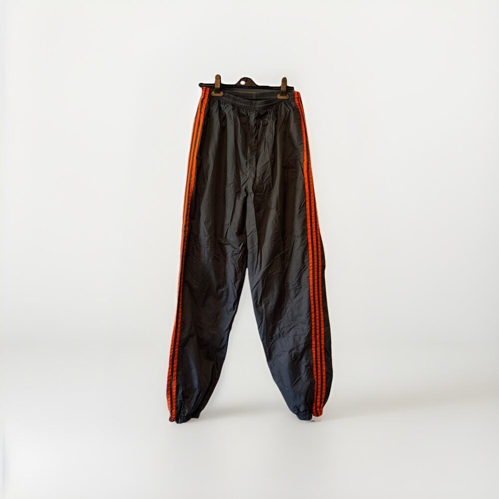 VTG 90s Adidas Mens Lightweight Nylon Track Pants Size L Gray Orange Striped